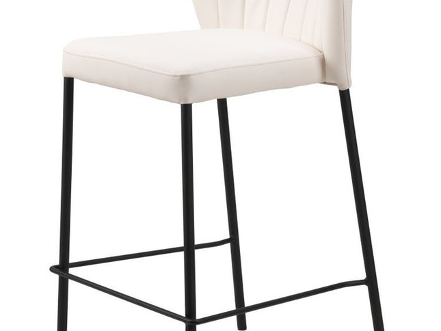 Set of Two 26" Cream And Black Faux Leather And Steel Counter Height Bar Chairs