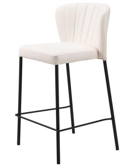 Set of Two 26" Cream And Black Faux Leather And Steel Counter Height Bar Chairs