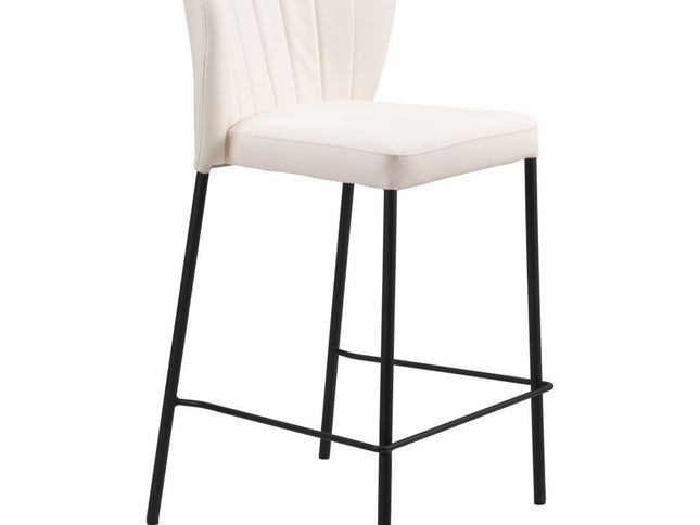 Set of Two 26" Cream And Black Faux Leather And Steel Counter Height Bar Chairs