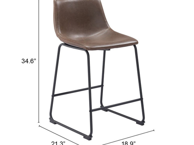Set of Two 24" Espresso and Black Faux Leather and Steel Counter Height Bar Chairs