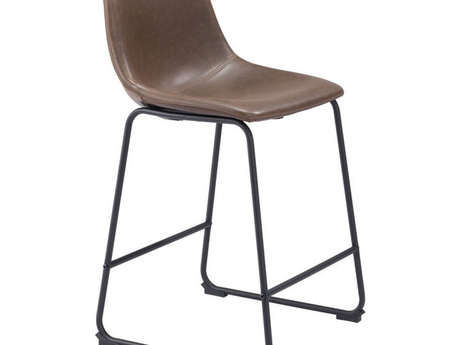 Set of Two 24" Espresso and Black Faux Leather and Steel Counter Height Bar Chairs