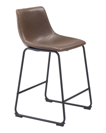 Set of Two 24" Espresso and Black Faux Leather and Steel Counter Height Bar Chairs