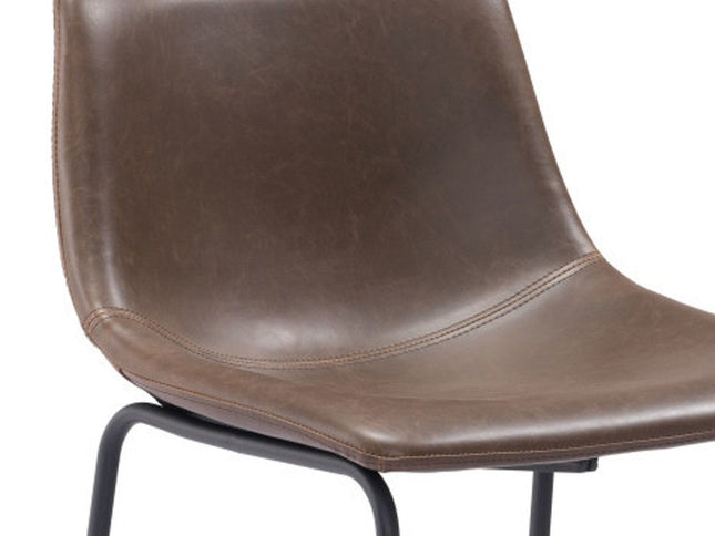 Set of Two 24" Espresso and Black Faux Leather and Steel Counter Height Bar Chairs