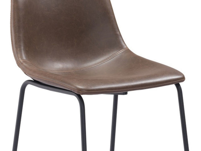 Set of Two 24" Espresso and Black Faux Leather and Steel Counter Height Bar Chairs