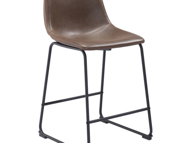 Set of Two 24" Espresso and Black Faux Leather and Steel Counter Height Bar Chairs
