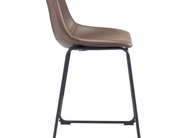 Set of Two 24" Espresso and Black Faux Leather and Steel Counter Height Bar Chairs