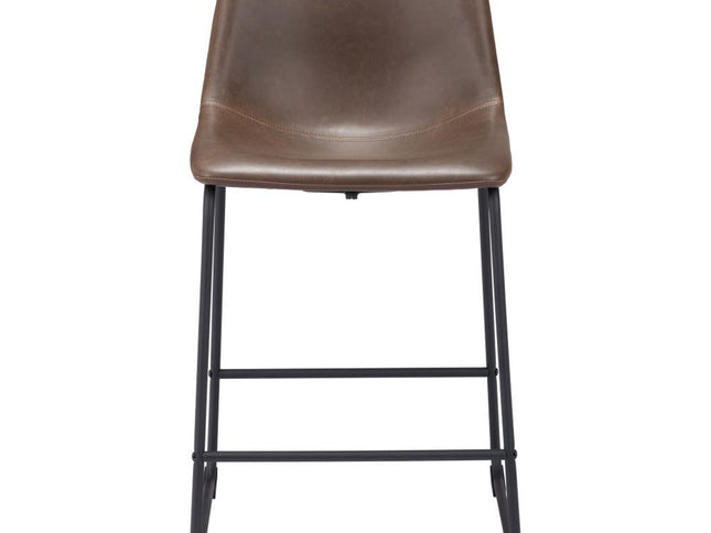 Set of Two 24" Espresso and Black Faux Leather and Steel Counter Height Bar Chairs