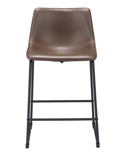 Set of Two 24" Espresso and Black Faux Leather and Steel Counter Height Bar Chairs