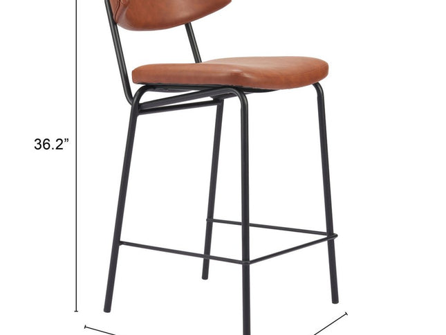 Set of Two 30" Brown and Black Faux Leather and Steel Low Back Bar Height Bar Chairs