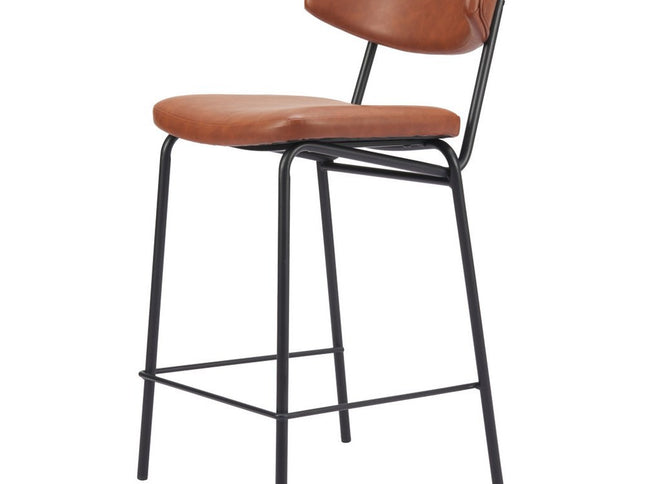 Set of Two 30" Brown and Black Faux Leather and Steel Low Back Bar Height Bar Chairs