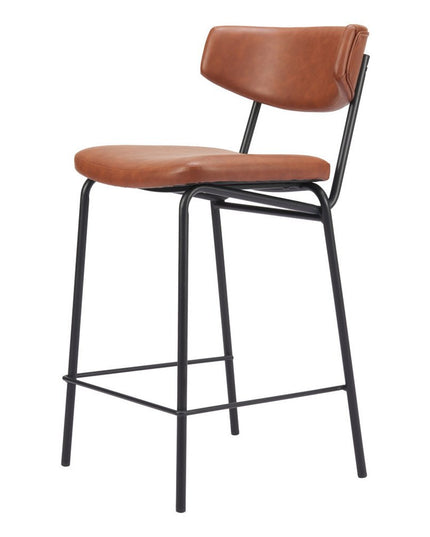 Set of Two 30" Brown and Black Faux Leather and Steel Low Back Bar Height Bar Chairs