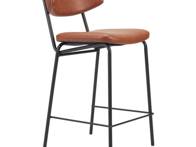 Set of Two 30" Brown and Black Faux Leather and Steel Low Back Bar Height Bar Chairs