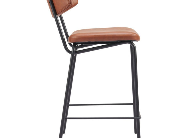 Set of Two 30" Brown and Black Faux Leather and Steel Low Back Bar Height Bar Chairs