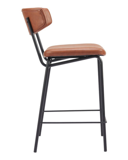 Set of Two 30" Brown and Black Faux Leather and Steel Low Back Bar Height Bar Chairs