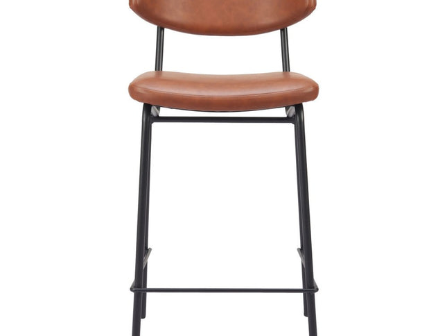 Set of Two 30" Brown and Black Faux Leather and Steel Low Back Bar Height Bar Chairs