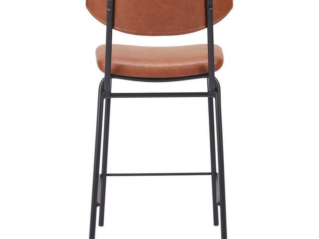 Set of Two 30" Brown and Black Faux Leather and Steel Low Back Bar Height Bar Chairs