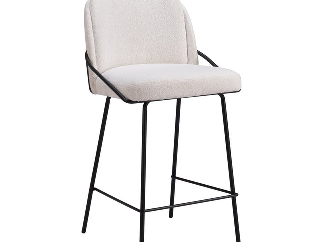 Set of Two 26" Ivory and Black Faux Shearling and Steel Counter Height Bar Chairs