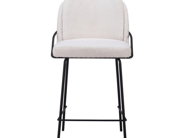 Set of Two 26" Ivory and Black Faux Shearling and Steel Counter Height Bar Chairs