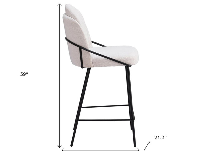 Set of Two 26" Ivory and Black Faux Shearling and Steel Counter Height Bar Chairs