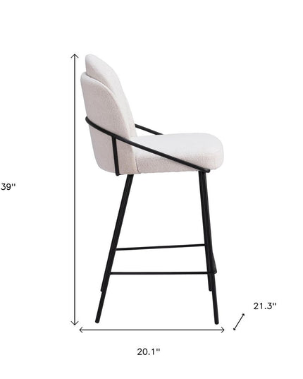 Set of Two 26" Ivory and Black Faux Shearling and Steel Counter Height Bar Chairs