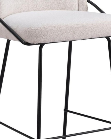 Set of Two 26" Ivory and Black Faux Shearling and Steel Counter Height Bar Chairs