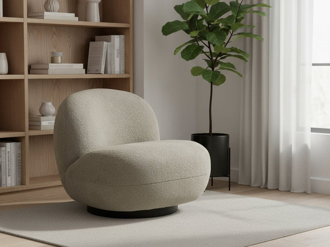 30" Khaki And Black Faux Shearling And Upholstered Slipper Chair