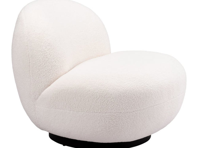 30" Cream And Black Faux Shearling And Upholstered Slipper Chair