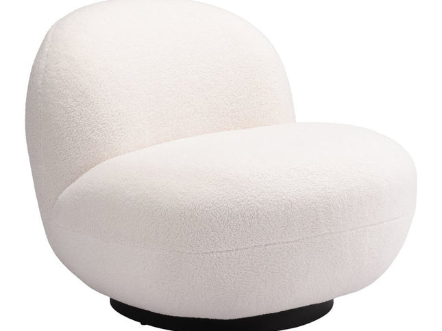 30" Cream And Black Faux Shearling And Upholstered Slipper Chair