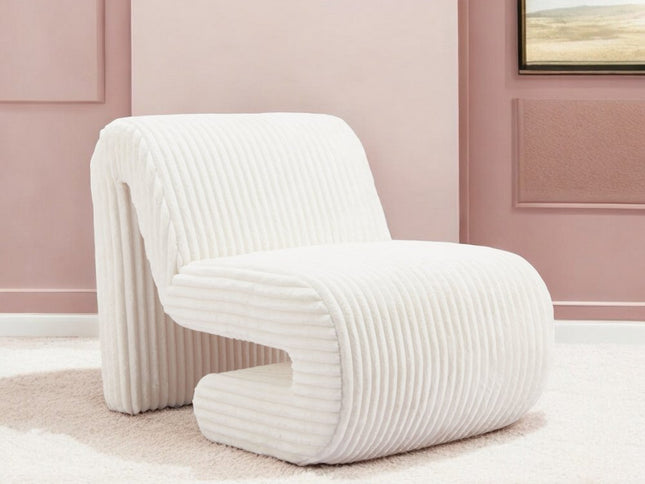 26" White Corduroy And Upholstered Lounge Chair
