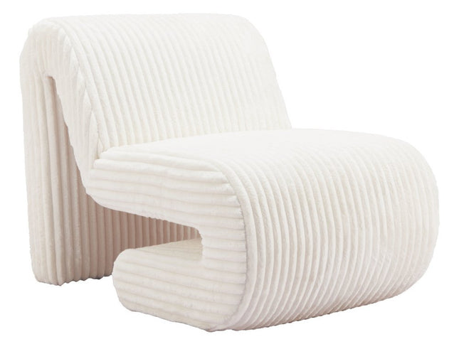 26" White Corduroy And Upholstered Lounge Chair