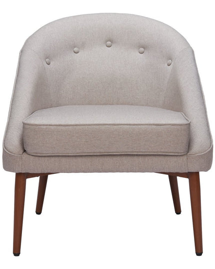 28" Gray And Brown Fabric And Upholstered Tufted Barrel Chair