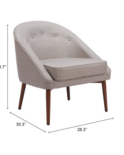 28" Gray And Brown Fabric And Upholstered Tufted Barrel Chair