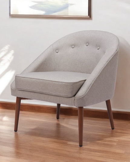 28" Gray And Brown Fabric And Upholstered Tufted Barrel Chair