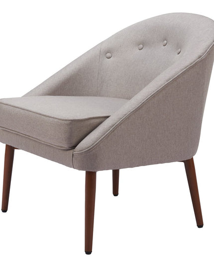 28" Gray And Brown Fabric And Upholstered Tufted Barrel Chair