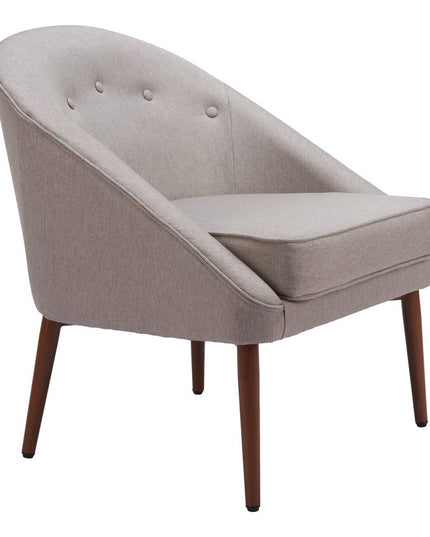 28" Gray And Brown Fabric And Upholstered Tufted Barrel Chair