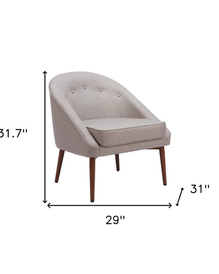 28" Gray And Brown Fabric And Upholstered Tufted Barrel Chair