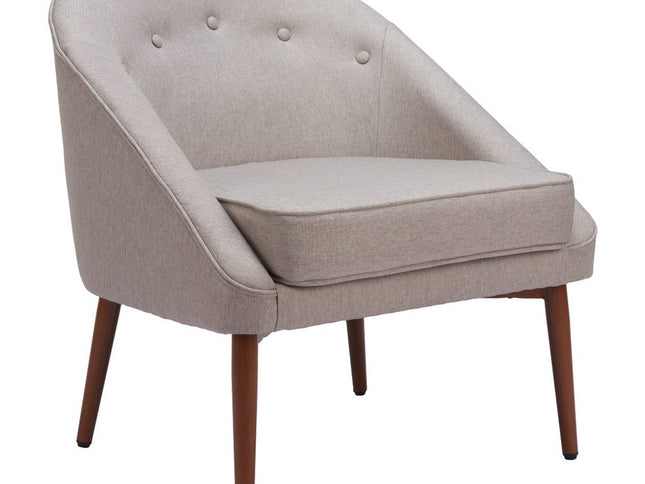 28" Gray And Brown Fabric And Upholstered Tufted Barrel Chair