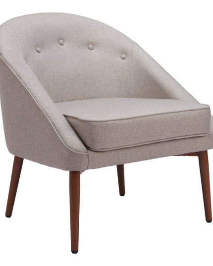 28" Gray And Brown Fabric And Upholstered Tufted Barrel Chair