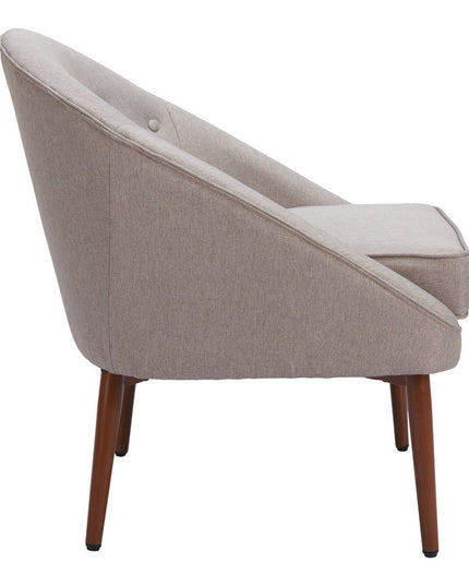 28" Gray And Brown Fabric And Upholstered Tufted Barrel Chair