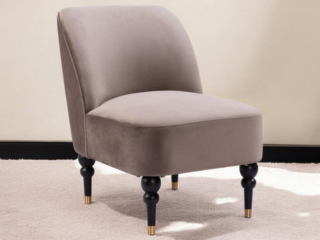 22" Taupe And Black And Gold Velvet And Upholstered Side Chair