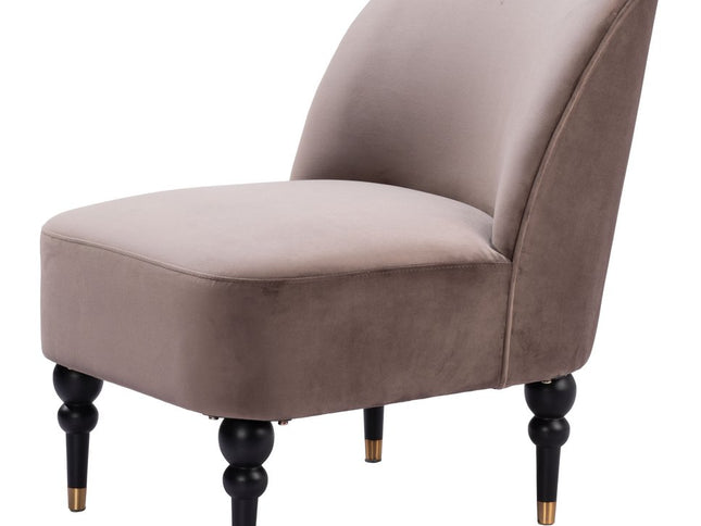 22" Taupe And Black And Gold Velvet And Upholstered Side Chair