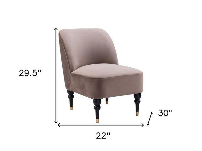 22" Taupe And Black And Gold Velvet And Upholstered Side Chair