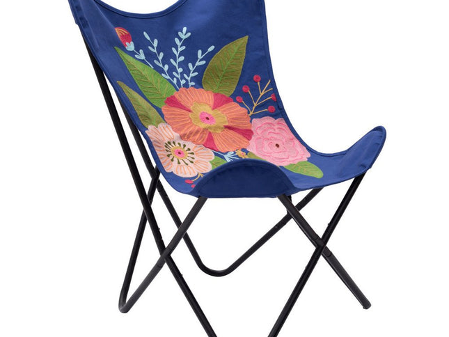 26" Blue And Black Tropical Butterfly Chair
