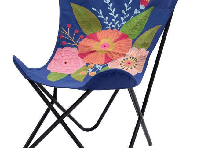 26" Blue And Black Tropical Butterfly Chair