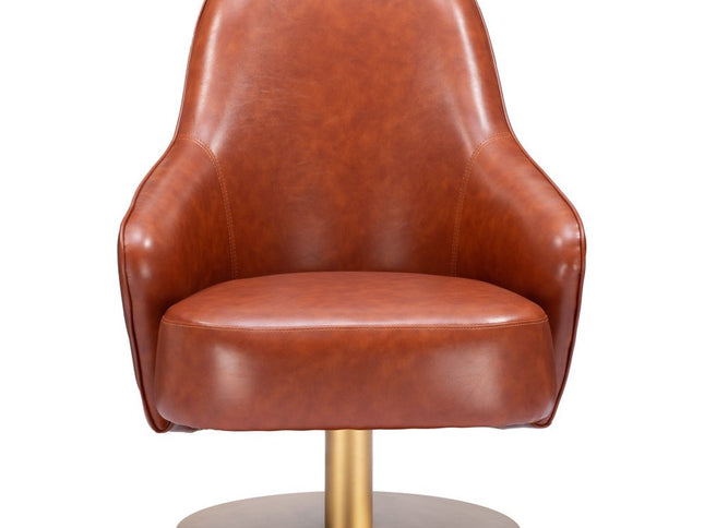 28" Brown And Gold Faux Leather And Faux Leather Swivel Arm Chair