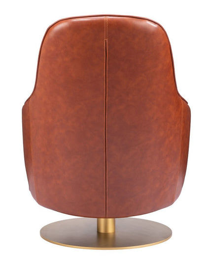 28" Brown And Gold Faux Leather And Faux Leather Swivel Arm Chair