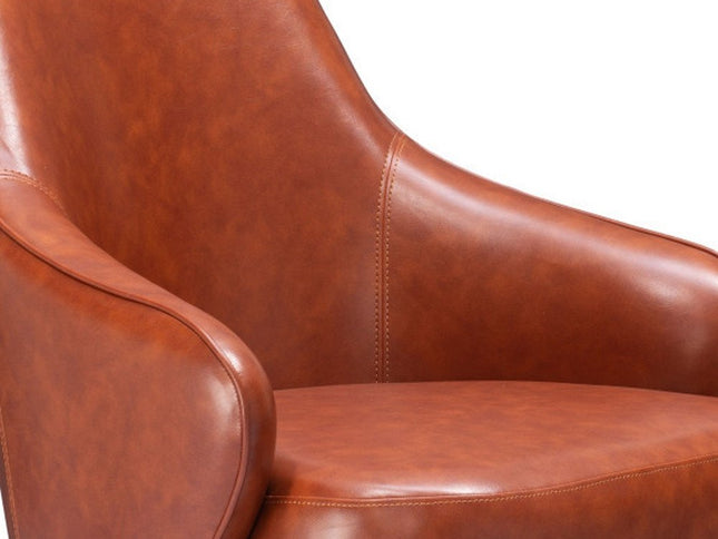 28" Brown And Gold Faux Leather And Faux Leather Swivel Arm Chair