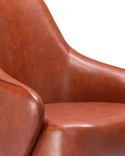 28" Brown And Gold Faux Leather And Faux Leather Swivel Arm Chair