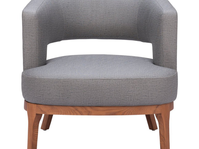 27" Slate Gray And Brown Faux Leather Arm Chair