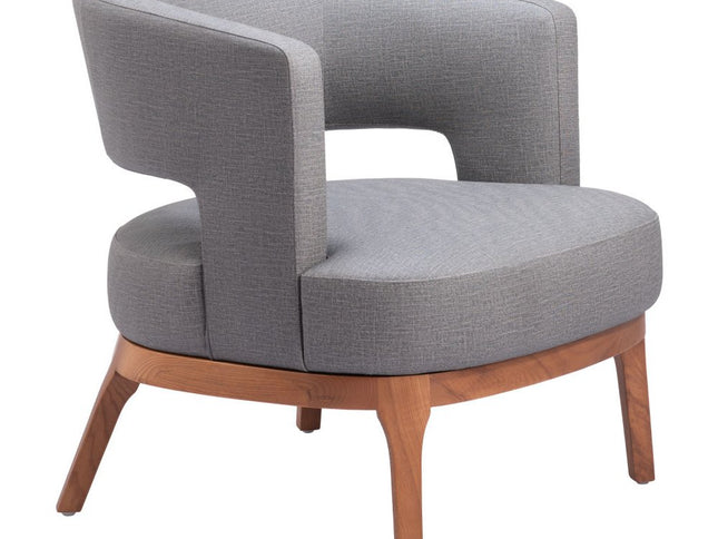 27" Slate Gray And Brown Faux Leather Arm Chair